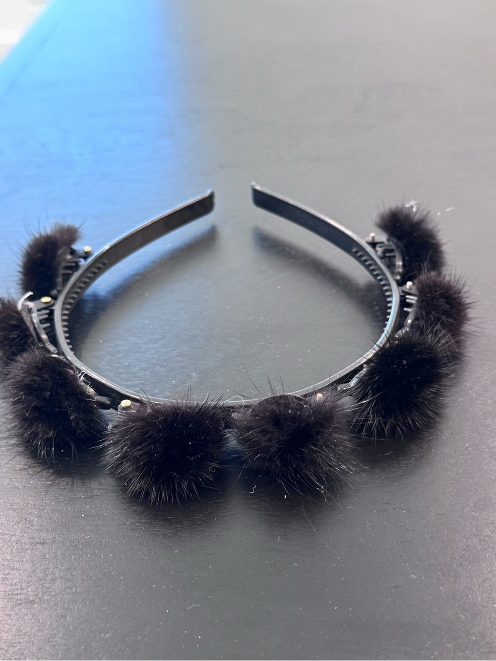 Black Faux Fur Pom Headband - Women Accessories